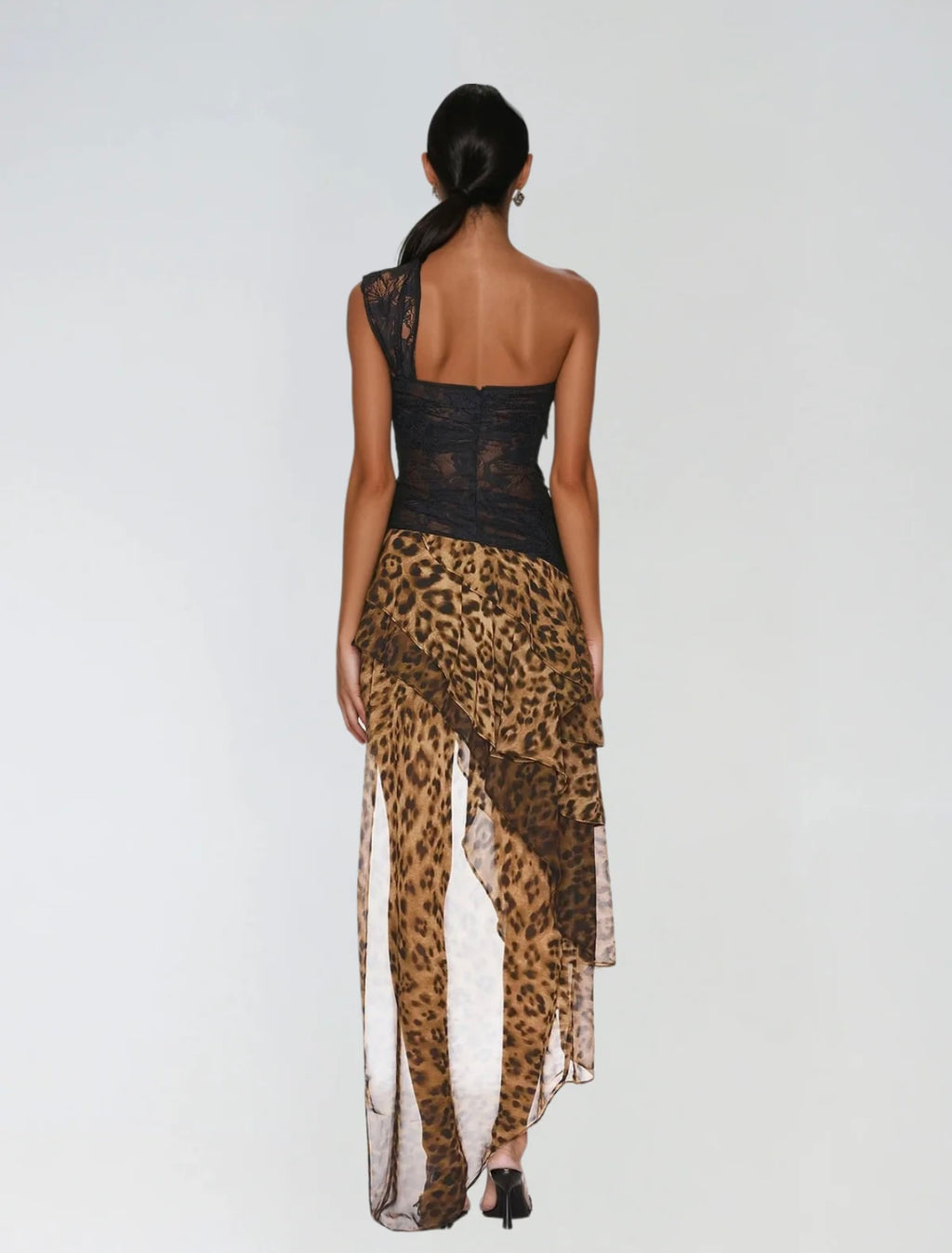 Raelira One Shoulder Lace Leopard Maxi Dress